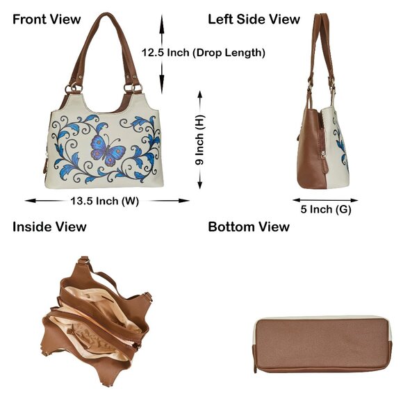 Genuine Leather Printed Shoulder Tote Bag for Women–Top Handle Handbag Daily Use - Picture 3 of 9